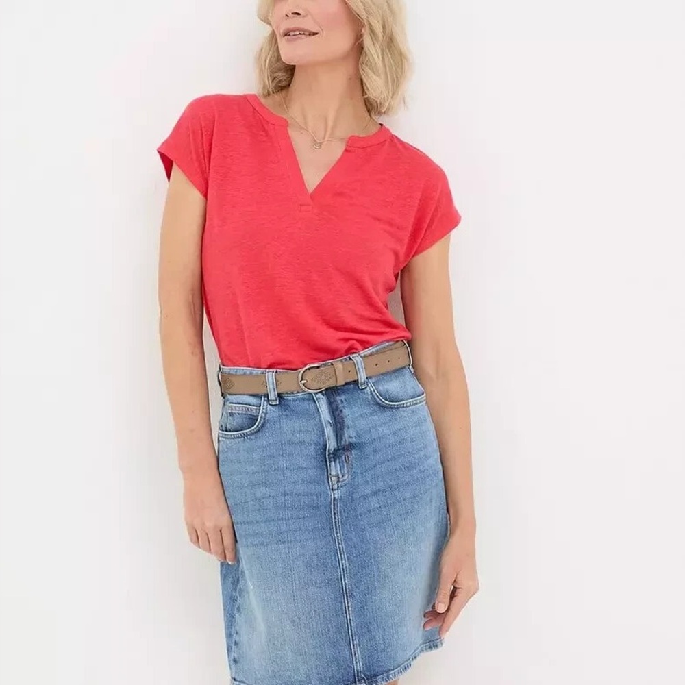 FatFace red Linen Notch Neck Top Size 6
